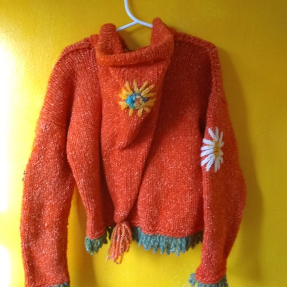 Handmade knit boho flower hoodie - Picture 3 of 3